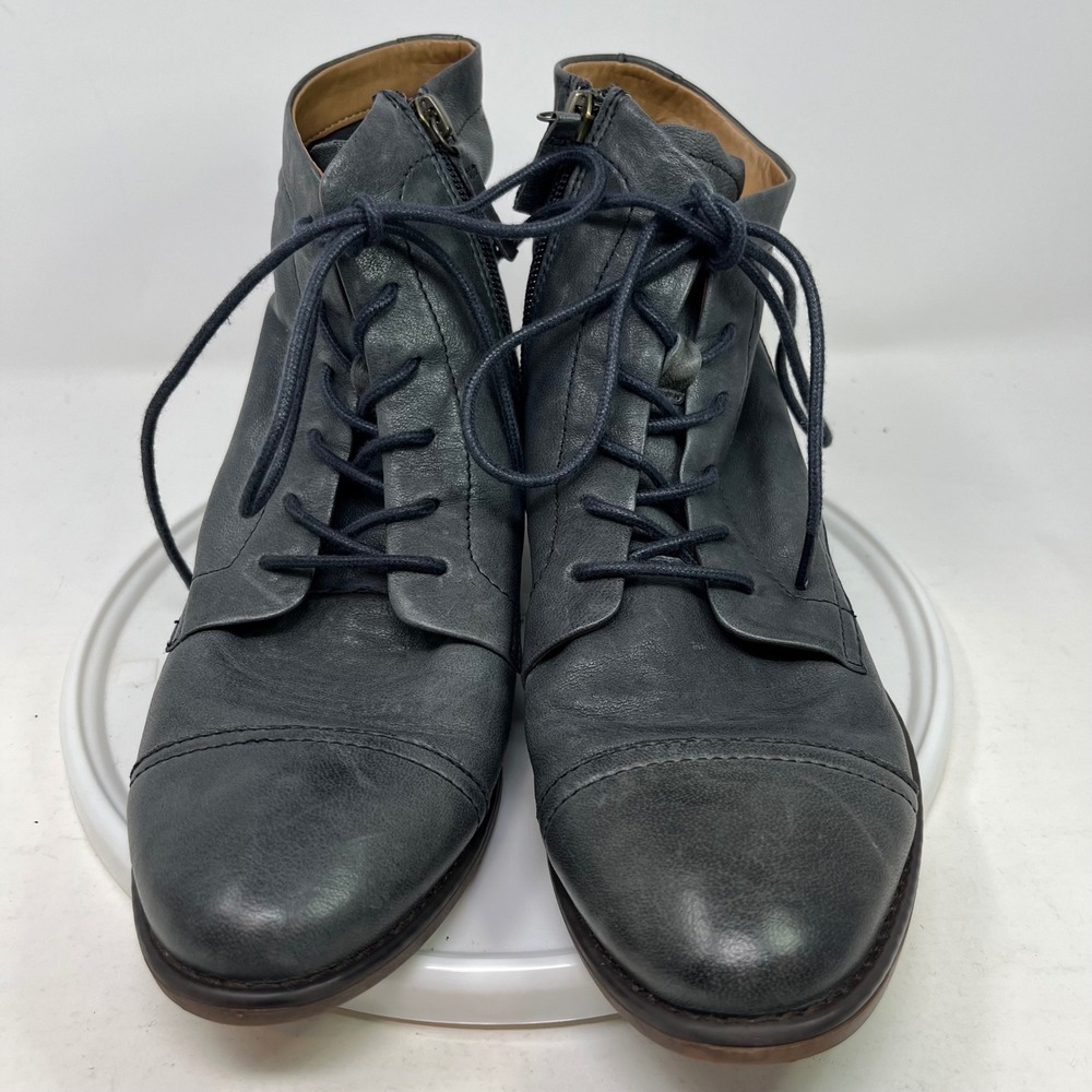 Comfortiva CT0006907 Gray Leather Lace Up Ankle Boots Side Zip Womens 8M